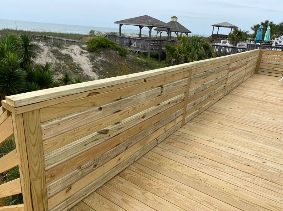 Finished wood deck overlooking the coast